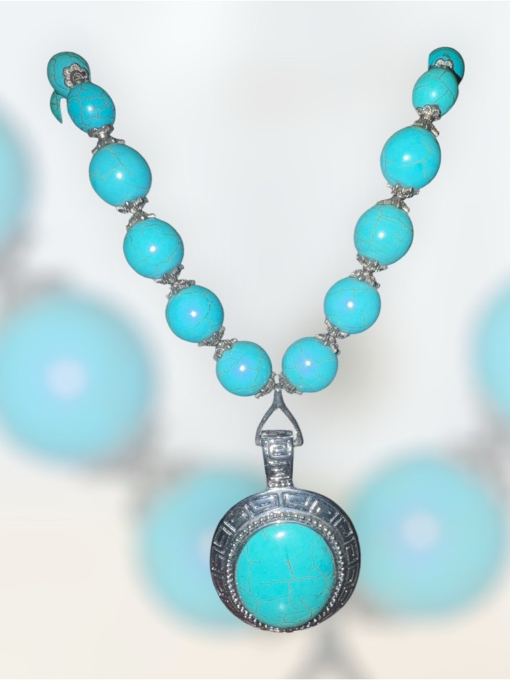 BUY NOW Turquoise Bead Statement Necklace with Silver Pendant